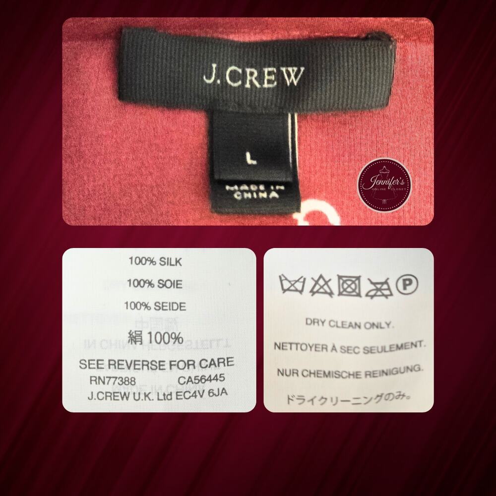 J. Crew Burgundy Maroon Wine Silk Long Sleeve Wrap Blouse Size Large - Picture 11 of 13